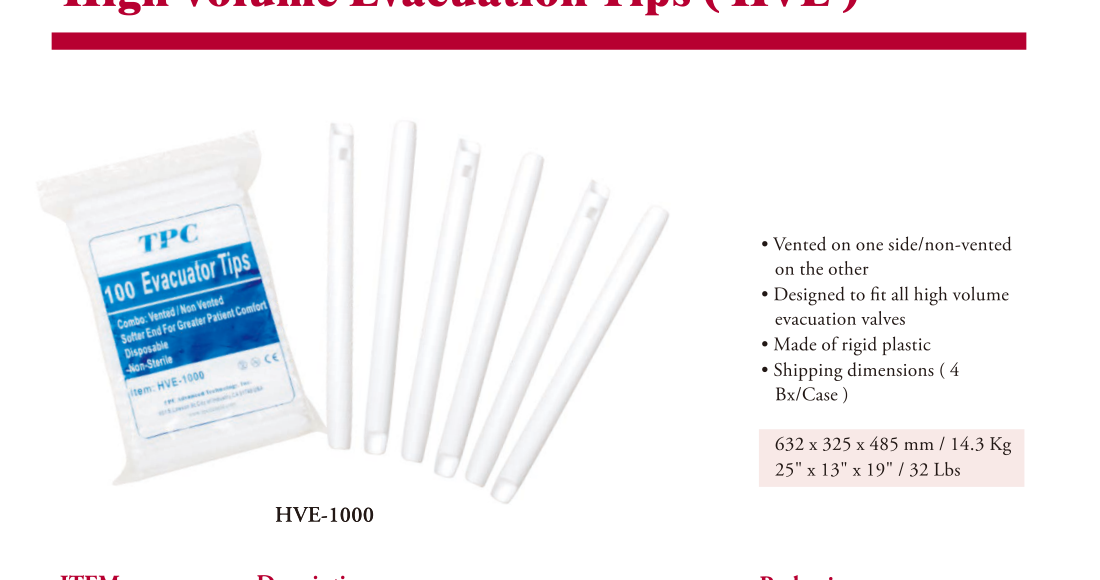 tpc high volume evacuation tips saliva ejectors