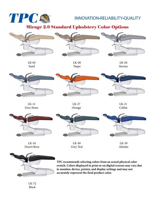 TPC Mirage 2.0 upholstery colors