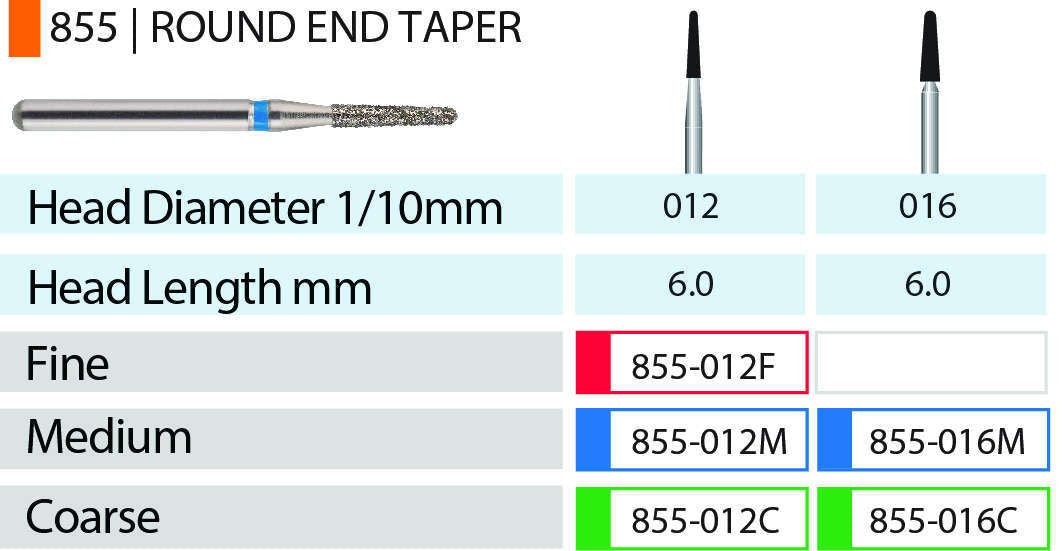 MARK3 Blue Streak Round End Taper Diamond Burs